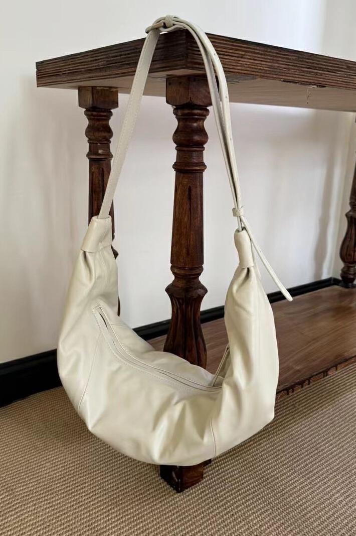 MBH Top Layer Cowhide Slouchy Ruched Croissant Crossbody Bag - Image 5