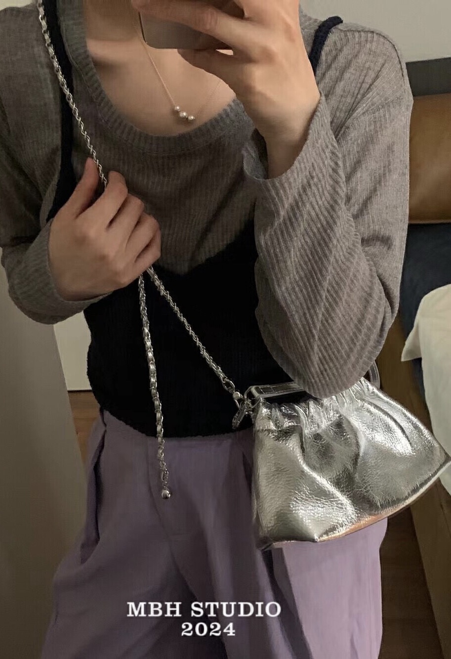 MBH Mini Cloud Crossbody Bag with Chain Strap and Shoulder Strap - Image 3