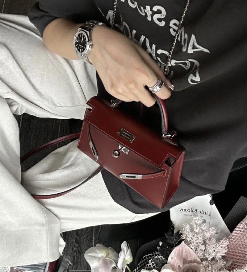 MBH Elegant Versatile Kelly Bag Black Box Leather Crossbody with Strap - Image 4