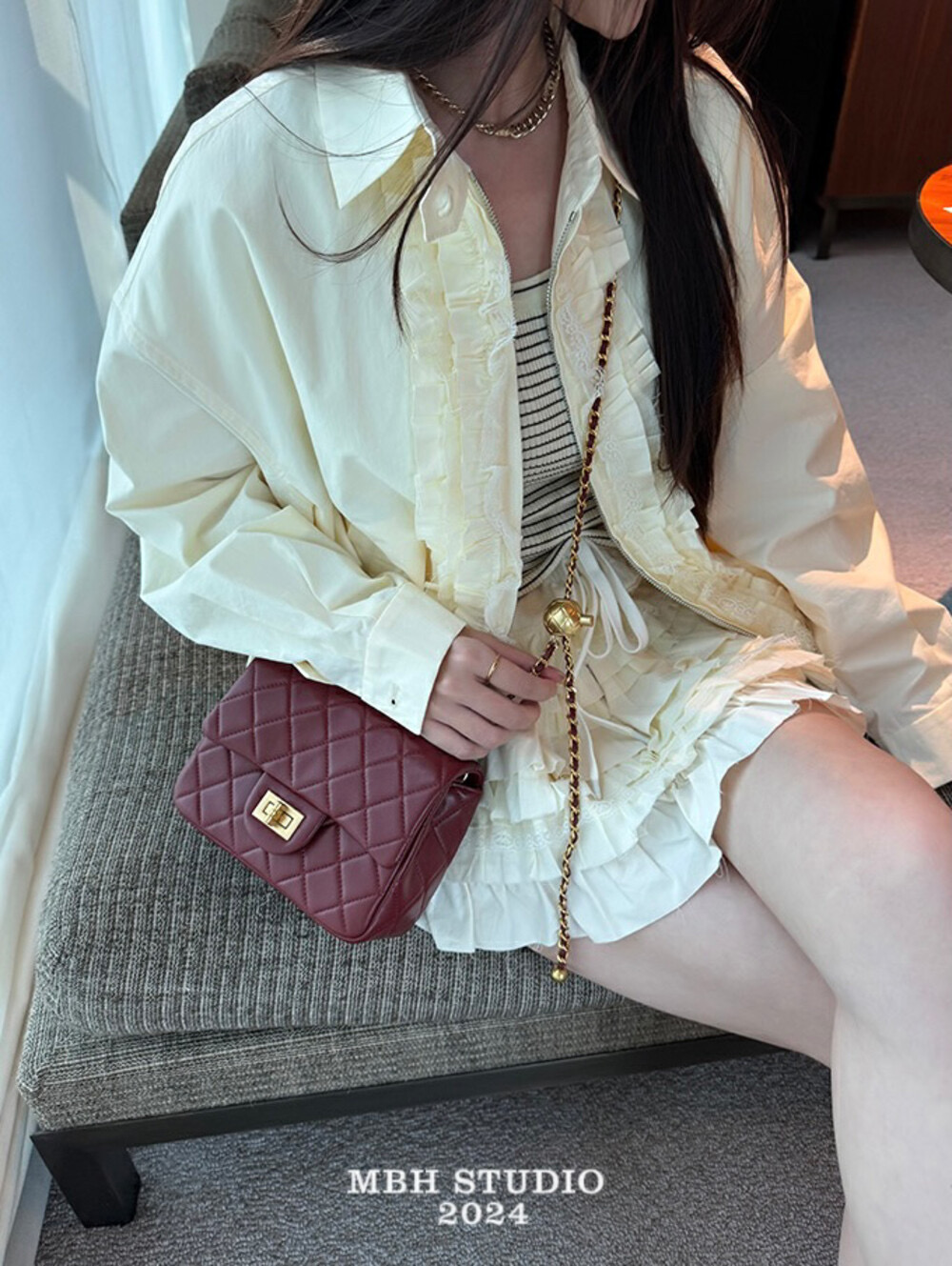 MBH Quilted Chain Crossbody Bag in Sheepskin - Image 4