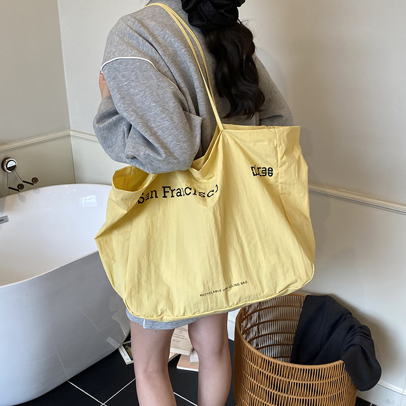 Korean Ins Large Capacity Single Shoulder Letter Canvas Bag Women 2025 New Trendy Minimalist Commuter Casual Shopping Cloth Bag