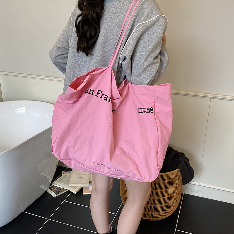 Korean Ins Large Capacity Single Shoulder Letter Canvas Bag Women 2025 New Trendy Minimalist Commuter Casual Shopping Cloth Bag - Image 3