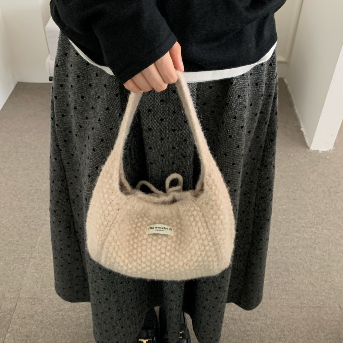 Korean Style Knit Bag with Bow Dual-Side Underarm Tote - Image 2