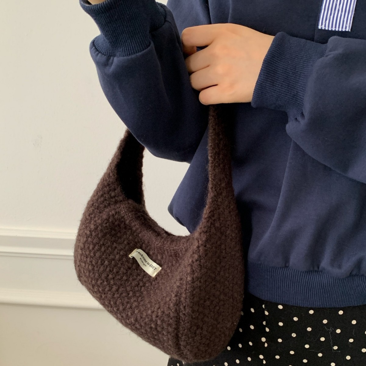 Korean Style Knit Bag with Bow Dual-Side Underarm Tote - Image 3