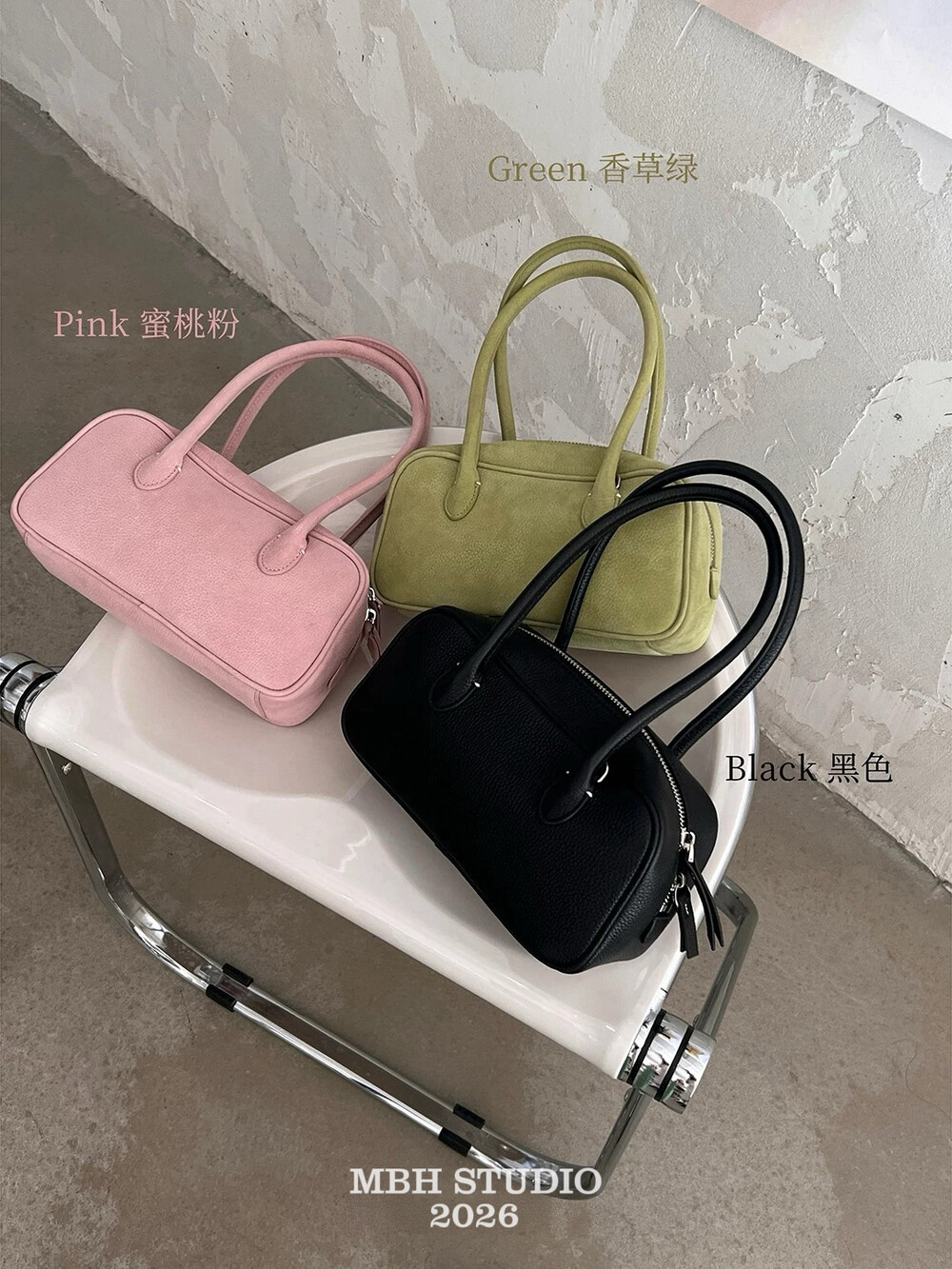 MBH Top Layer Cowhide Nubuck 2026 Spring Summer New Simple Fresh Boston Shoulder Bag - Image 4