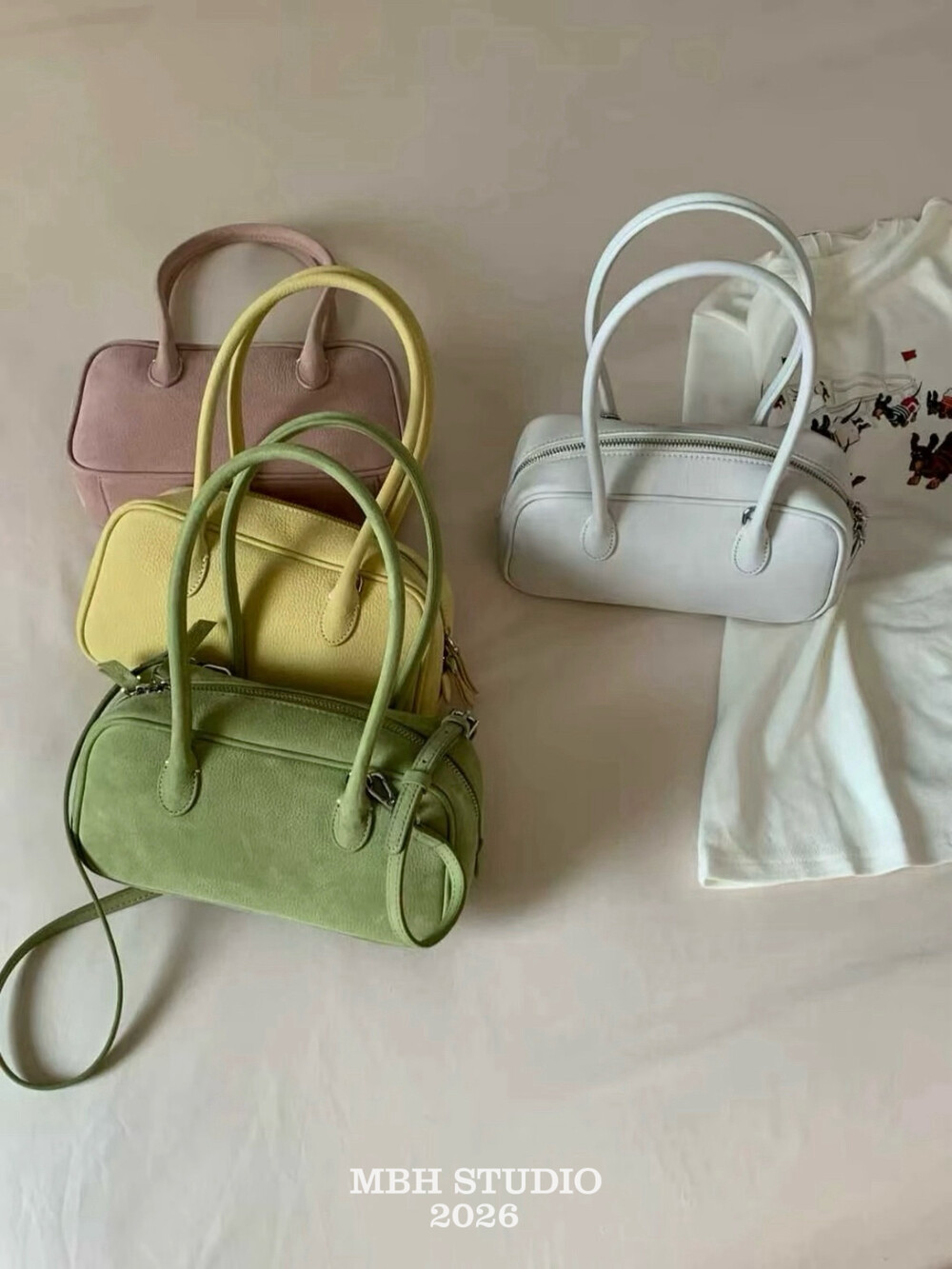 MBH Top Layer Cowhide Nubuck 2026 Spring Summer New Simple Fresh Boston Shoulder Bag - Image 2