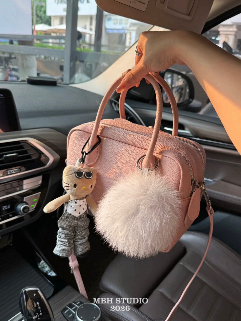 Top Layer Cowhide Boston Bag Niche Double Compartment Bowling Toast Bag Shoulder Crossbody Handbag with Strap