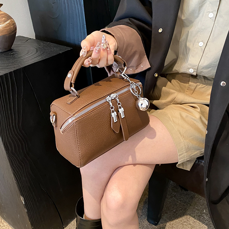 MZ Women's Retro Minimalist Boston Handbag 2026 Summer Zip Shoulder Crossbody Small Square Bag - Image 3